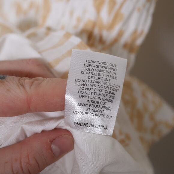 SABO LUXE Camari Linen Dress Smocked Patterned Ruffle Hem White Beige Women's L - Picture 13 of 13